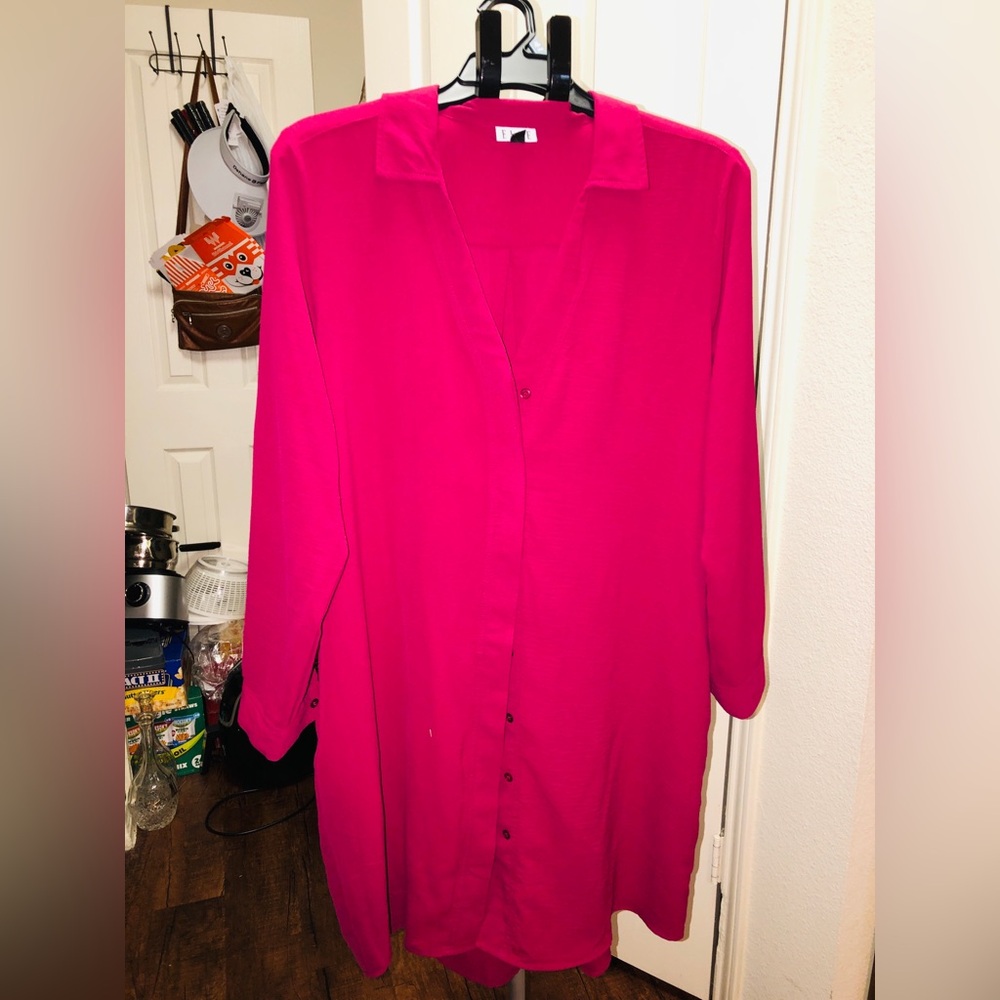 Elle Hot Pink Long Sleeve Shirt Dress